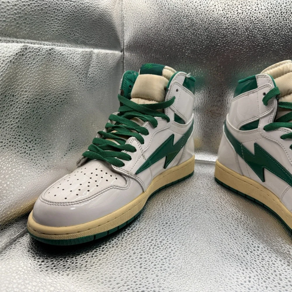 Size 10 Reves Paris Air Kiy 85 Hi Shamrock Green‎ White Lace Up Sneakers